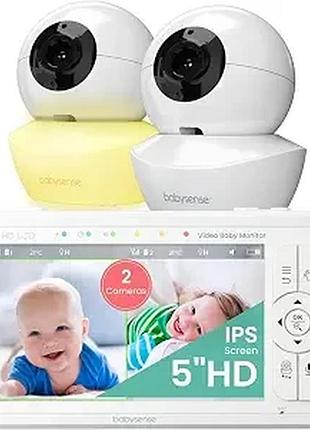 Двухкамерный видеомонитор для младенцев babysense hd s2 с 5" экраном (split-screen, fhss 2.4ghz, ночник, белый шум)