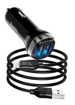 Набор азу 12-24v hoco z40 кабель micro, 2xusb, 2.4a, кабель 1м, black, box