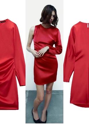 Сукня міні на одне плече червона zara s-m