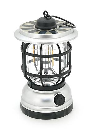 Лампа-фонарь sw-1933t, 3led, диммер, корпус-пластик, ударопрочный, usb кабель + solar, акум 18650, silver, box