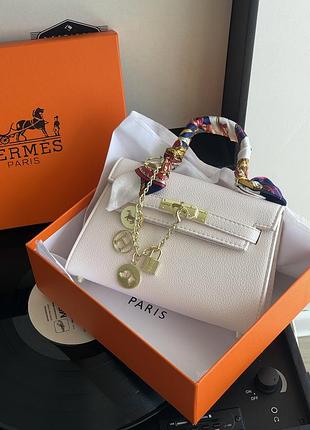 Сумка hermes kelly с платком белый