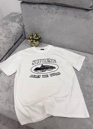 Футболка corteiz x supreme белая | мужская оверсайз футболка 100% хлопок | premium quality | футболка кортез/сопрем xl