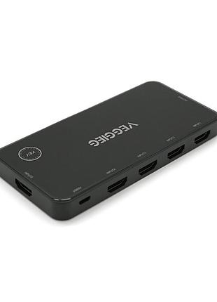 Hdmi свіч veggieg v-hd05 4k x 2k, 5 x 1 портів, з usb-кабелем і пультом дистанційного керування, black, blister