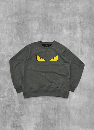 Світшот fendi оригінал сіра кофта чоловічий світшот фенді з очима монстра логотип