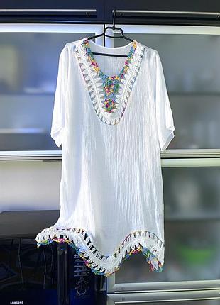 Shein жіноча, нова, білосніжна, пляжна туніка з вишивкою