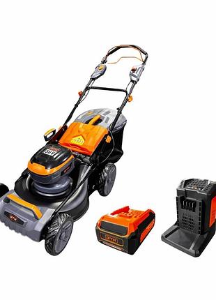 Профессиональная газонокосилка аккумуляторная gtm lm56/480sp-v kit самоходная 56в + акб и зу (lm56/480sp-v_kit mik26