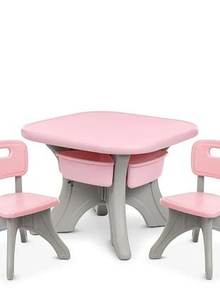 Детский столик new table-8 серо-розовый 69х69 см пластик 2 стула (815731)