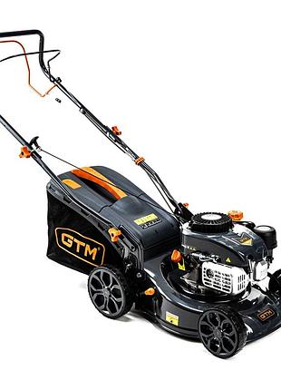 Мощная газонокосилка бензиновая gtm lm42-sp самоходная : 2.9 квт, 500 м², ширина 42 см,высота 25-75 см mik26