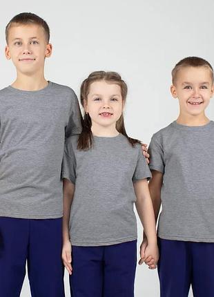 Дитяча футболка jhk, kid t-shirt, базова, однотонна, для хлопчика або дівчинки, темно-сірий меланж, розмір 110, на 5/6 років