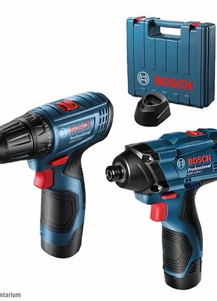 Професійний набір акумуляторного інструменту bosch gsr 120-li + gdr 120-li : з акб 12v 2 ah-2 шт, дриль-шурупокрут, гайкокрут