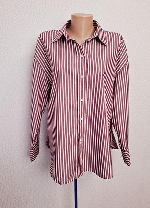 Рубашка женская оверсайз от zara полосатая, бордо m