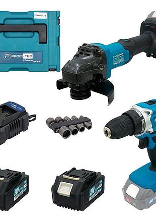 Аккумуляторный набор инструментов profi-tec combo set 2/8 powerline (pcd2820v, dga201bl): с акб 2шт-20v 4.0 ач mik26