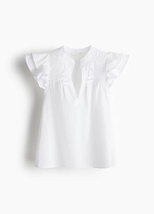 Белая хлопковая воздушная блуза с кружевом от h&amp;m
