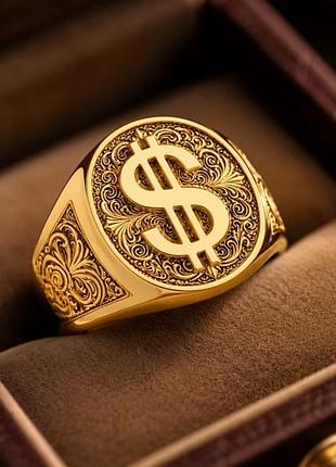 Кольцо-перстень "$" цвет - золотой (размеры 19,0-20,0) арт. 08986