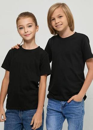 Дитяча футболка jhk, kid t-shirt, базова, однотонна, для хлопчика або дівчинки, чорна, розмір 152, на 12/14 років