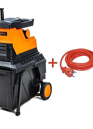 Садовый измельчитель gtm ms2800/45 kit + удлинитель 10м (ms2800/45_kit+ext.cord : 2800 вт, диаметр ветки 45мм, нож, контейнер 55л