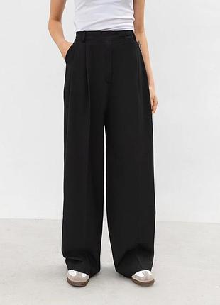 Женские длинные черные широкие брюки палаццо romashka wide leg вискоза р. м, s широта черное брючины палаццо