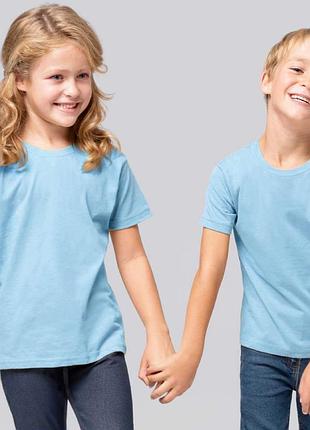 Дитяча футболка jhk, kid t-shirt, базова, однотонна, для хлопчика або дівчинки, блакитна, розмір 122, на 7/8 років