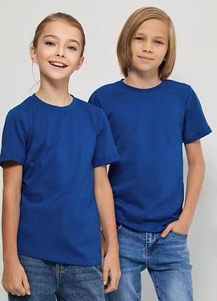 Дитяча футболка jhk, kid t-shirt, базова, однотонна, для хлопчика або дівчинки, синя, розмір 152, на 12/14 років