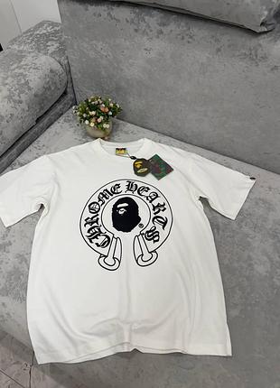 Футболка bape x chrome hearts белая | мужская оверсайз футболка 100% хлопок | premium quality | футболка бейп мужская xl