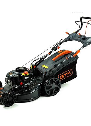 Мощная газонокосилка бензиновая gtm lm53e-sp-v самоходная с электростартером и регулировкой скорости mik26