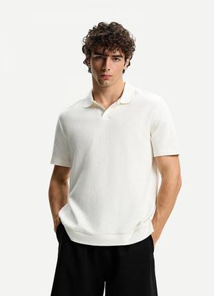 Футболка bershka поло структурна white