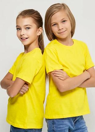 Дитяча футболка jhk, kid t-shirt, базова, однотонна, для хлопчика або дівчинки, жовта, розмір 152, на 12/14 років