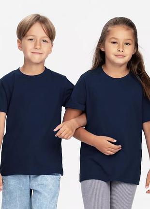 Дитяча футболка jhk, kid t-shirt, базова, однотонна, для хлопчика або дівчинки, темно-синя, розмір 134, на 9/11 років