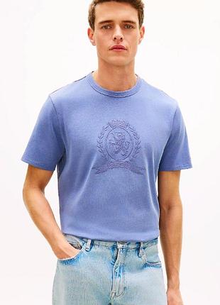 Футболка смугаста з еластичної бавовни extra slim tommy hilfiger. цвет: faded indigo.