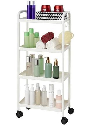 Этажерка напольная 4-х ярусная на колесах 97×32,5×21,5см multifucntion rack jc606 / напольная узкая стеллаж-этажерка