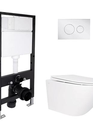 Комплект инсталляции q-tap standard & jay кнопка хром безободковый унитаз q-tap с крышкой микролифт дюропласт 520x360x320