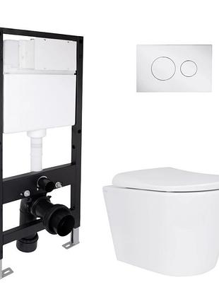 Комплект инсталляции q-tap standard & scorpio кнопка хром безободковый унитаз q-tap с крышкой микролифт дюропласт 490x365x325
