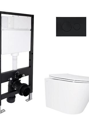Комплект инсталляции q-tap standard & swan кнопка черная безободковый унитаз q-tap с крышкой микролифт дюропласт 520x360x320