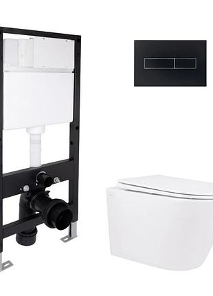 Комплект инсталляции q-tap standard & swan кнопка черная безободковый унитаз q-tap с крышкой микролифт дюропласт 520x360x320
