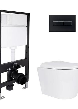 Комплект інсталяції q-tap standard&scorpio кнопка чорна безобідковий унітаз q-tap з кришкою мікроліфт дюропласт 520x365x365