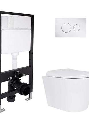 Комплект инсталляции q-tap standard & scorpio кнопка хром безободковый унитаз q-tap с крышкой микролифт дюропласт 520x365x365