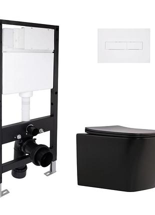 Комплект інсталяції q-tap standard&tern кнопка біла безобідковий унітаз q-tap чорний з кришкою мікроліфт дюропласт 490x365x325