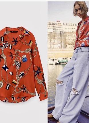 Червона блуза zara з морським принтом