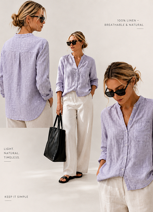 Лляна сорочка m&amp;s pure linen 100% льон, світло-бузкова