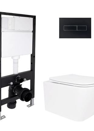 Комплект інсталяції q-tap standard&crow кнопка чорна безобідковий унітаз q-tap з кришкою мікроліфт дюропласт 520x360x290