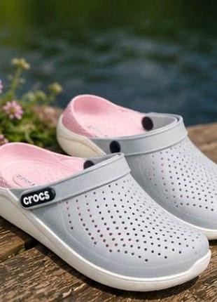 Crocs literide 360 рожево-сірі сабо | жіночі ультралегкі крокси | комфорт на кожен день | 36–41 женские щльопанці сабо женские тапочки