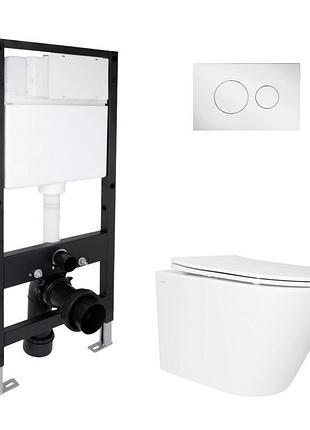 Комплект инсталляции q-tap standard & swan кнопка хром безободковый унитаз q-tap с крышкой микролифт дюропласт 520x360x320