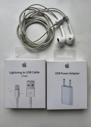 Комплект зарядки, наушники для apple iphone, оригинал. зарядное устройство 5w usb power adapter