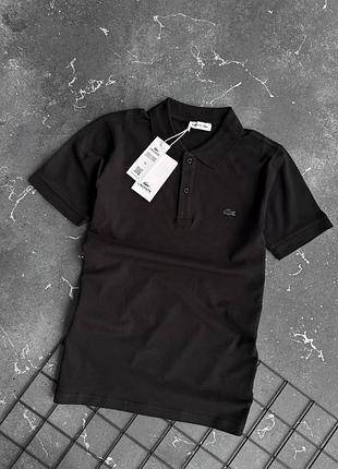 Чоловіча чорна класична футболка поло на ґудзиках лакост lacoste