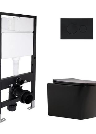 Комплект инсталляции q-tap standard & tern кнопка черная безободковый унитаз q-tap черный с крышкой микролифт дюропласт 490x365x32
