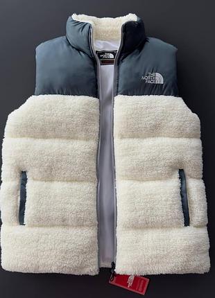 Мужской жилет безрукавка the north face черный/белый искусственная овчина