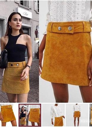 Замшева міні спідниця zara woman замш шкіра