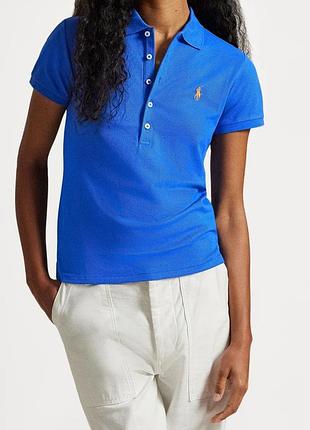 Синій женский топ поло футболка оригінал polo ralph lauren 100% бавовна р. l, m хлопок
