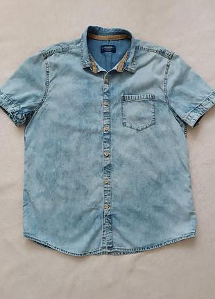 Мужская тоненькая джинсовая рубашка на короткий рукав pull &amp; bear