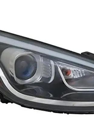 Фара передняя hyundai tucson (lm) 2010-2015, правая, электрическая регулировка, без ламп (hir2.2357na.led.w5w), желтая вставка,